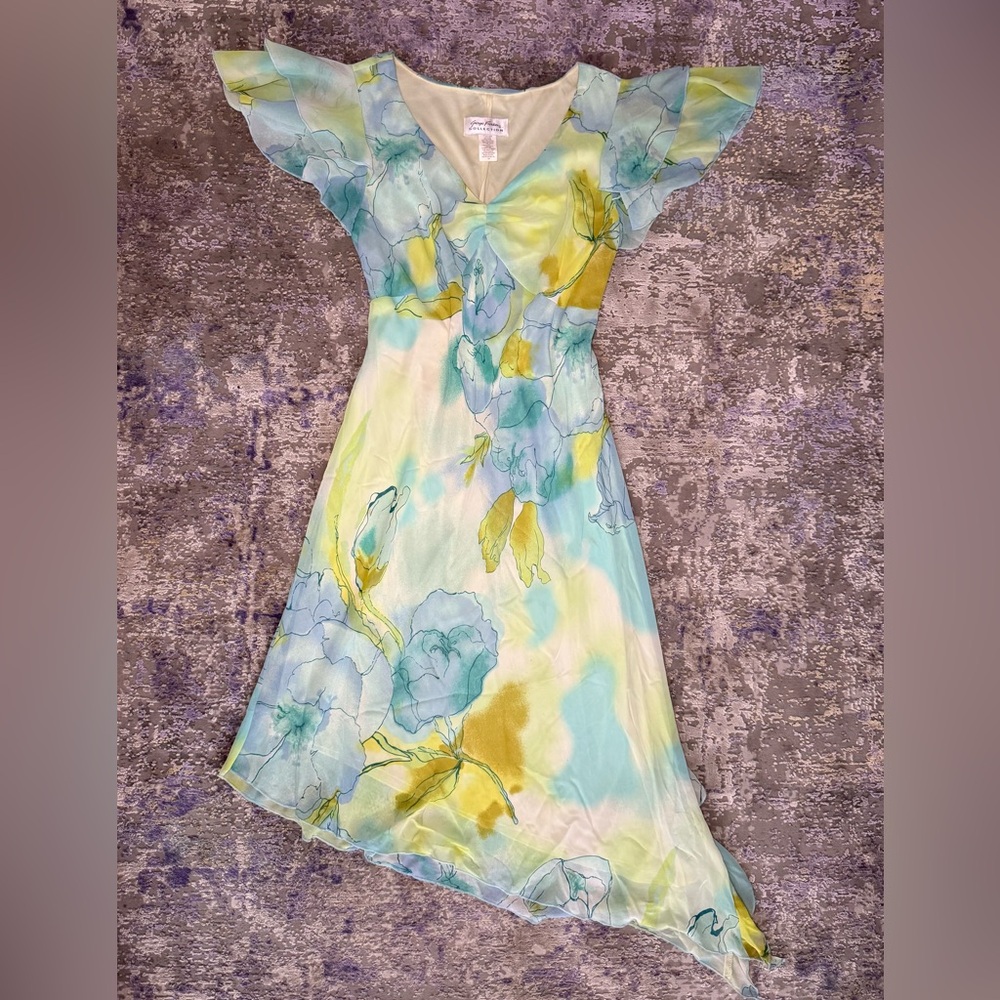 Vintage y2k Giorgio Fiorlini Blue and Green Dress asymmetrical hem